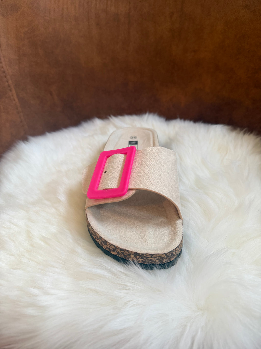 Slipper créme met fluo roos accent