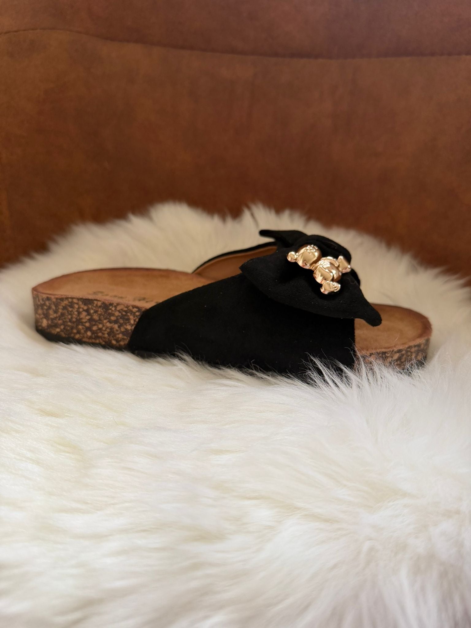Slipper met beertje zwart