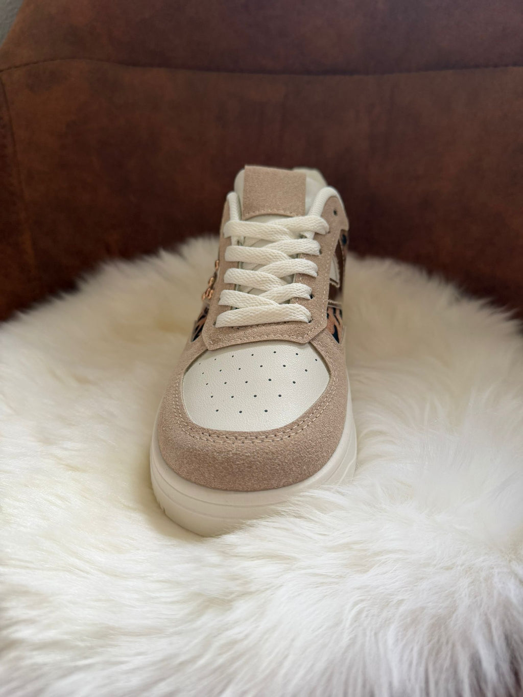 Sneaker met leopard print beige/wit