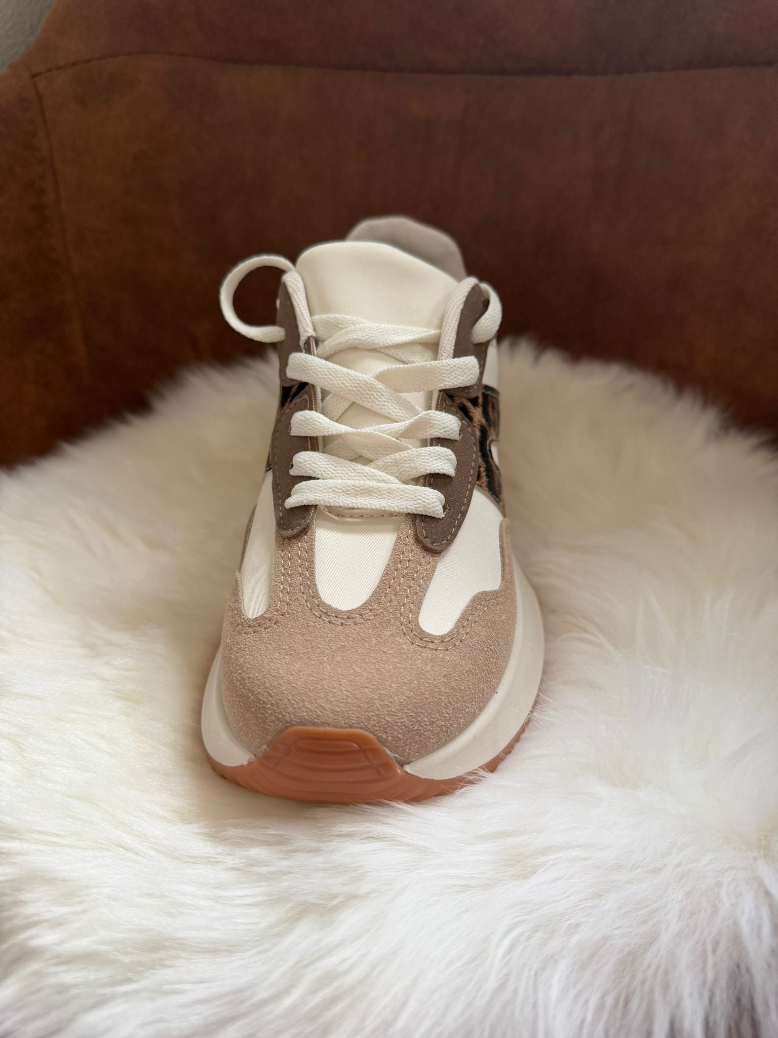 Sneaker met hoge zool & leopard print beige/taupe