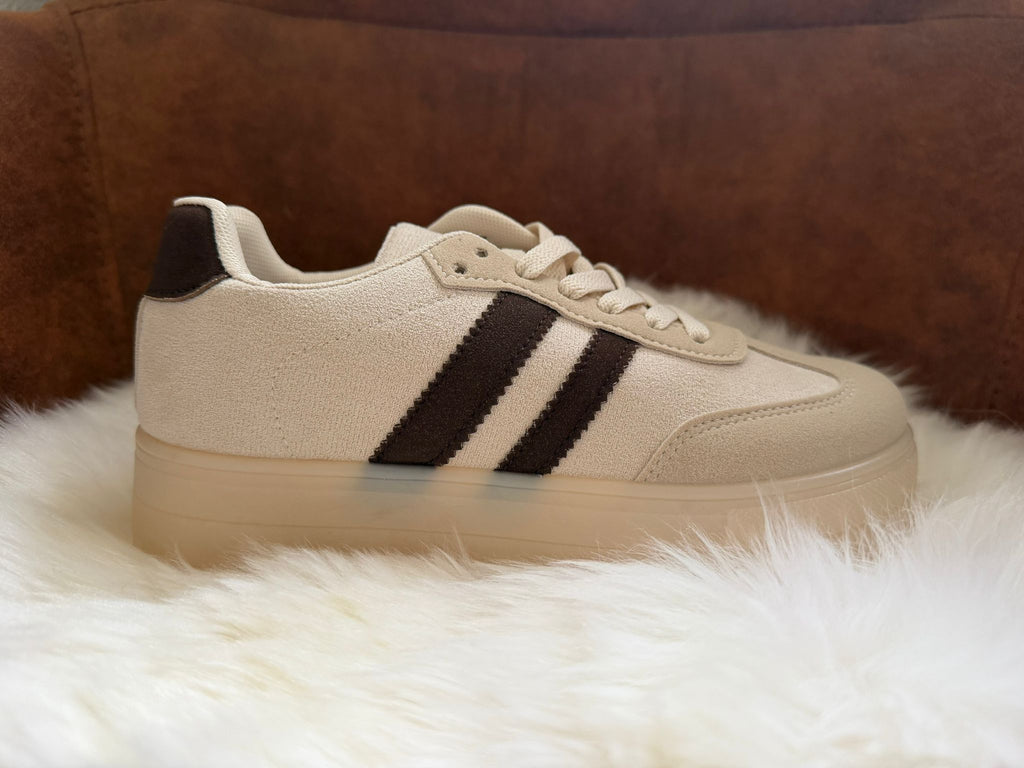 Sneaker met dubbele streep beige/bruin