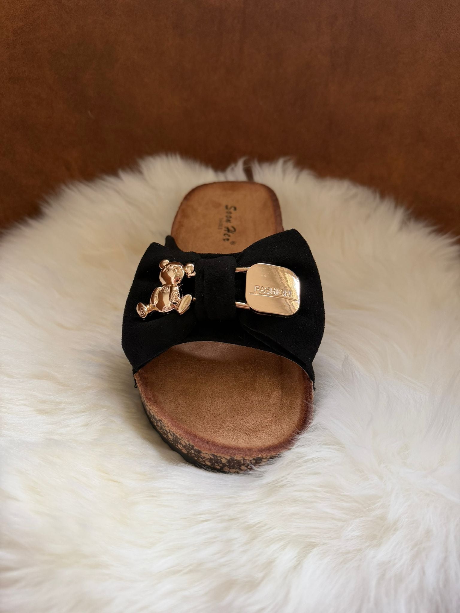 Slipper met beertje zwart